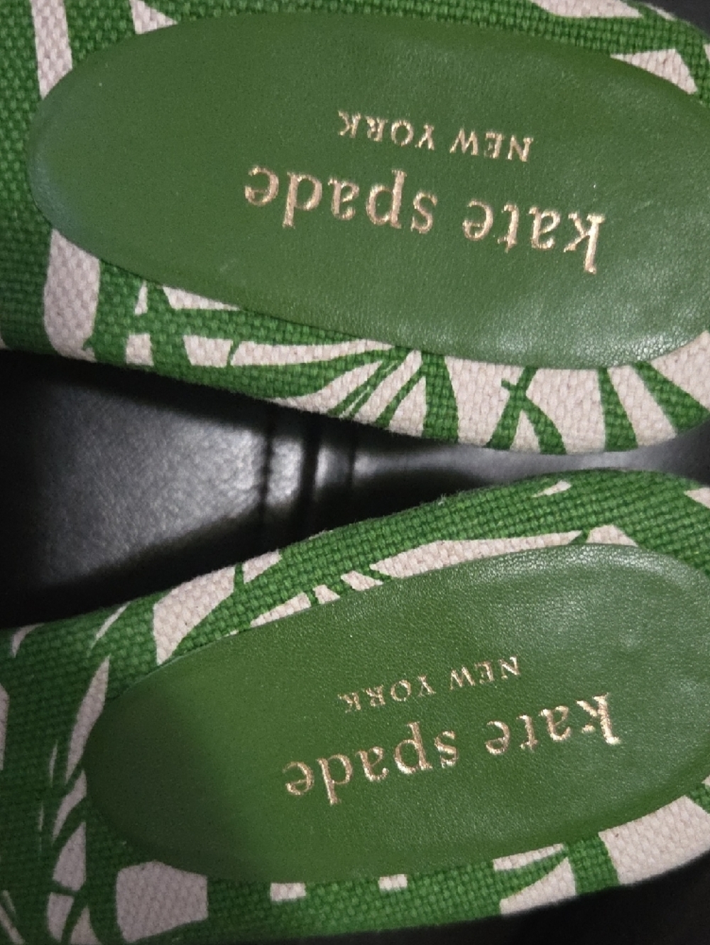 kate spade Green and Cream Palm-Print Slide Mules - Picture 2 of 10